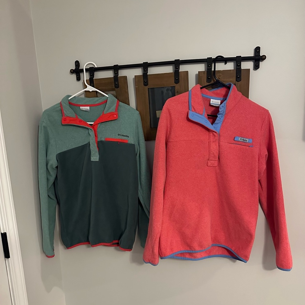 Columbia Fleece Pullover Set - Green and Coral